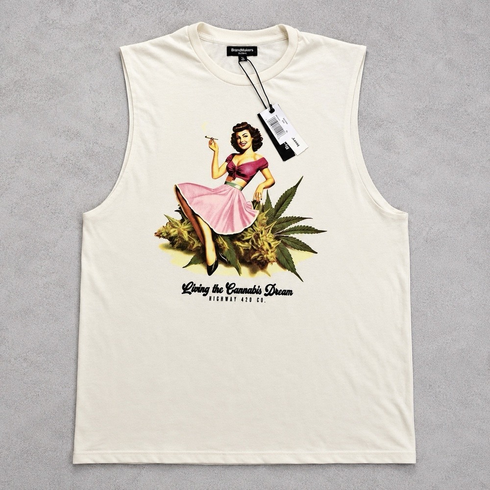 Y2K Grunge Fairycore Graphic Tank Top Highway 420 Cannabis Muscle Shirt NWT